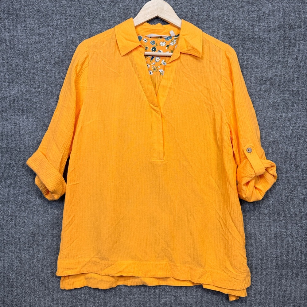 Soft Surroundings Petite Size Medium Popover Shirt Blouse Yellow Ramie Lagenlook